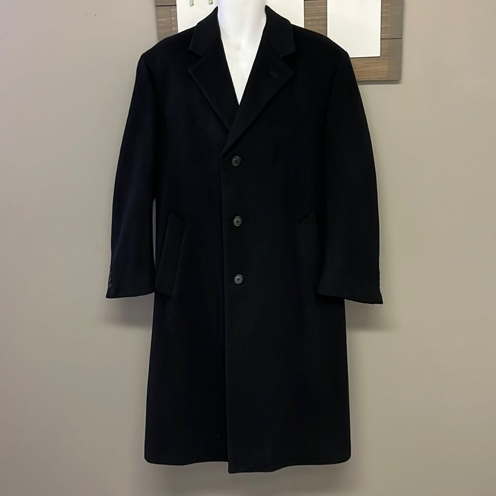 Oleg Cassini Black Wool Blend Single Breasted Overcoat Men’s S2633T-Size 40R